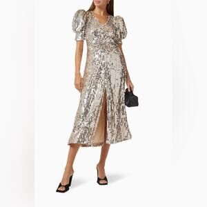 Rotate Sequins Mesh Midi Dress